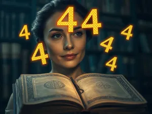 Osoba przy biurku analizuje notatnik z mistycznymi symbolami, nad którym unosi się świetlista liczba 1155.