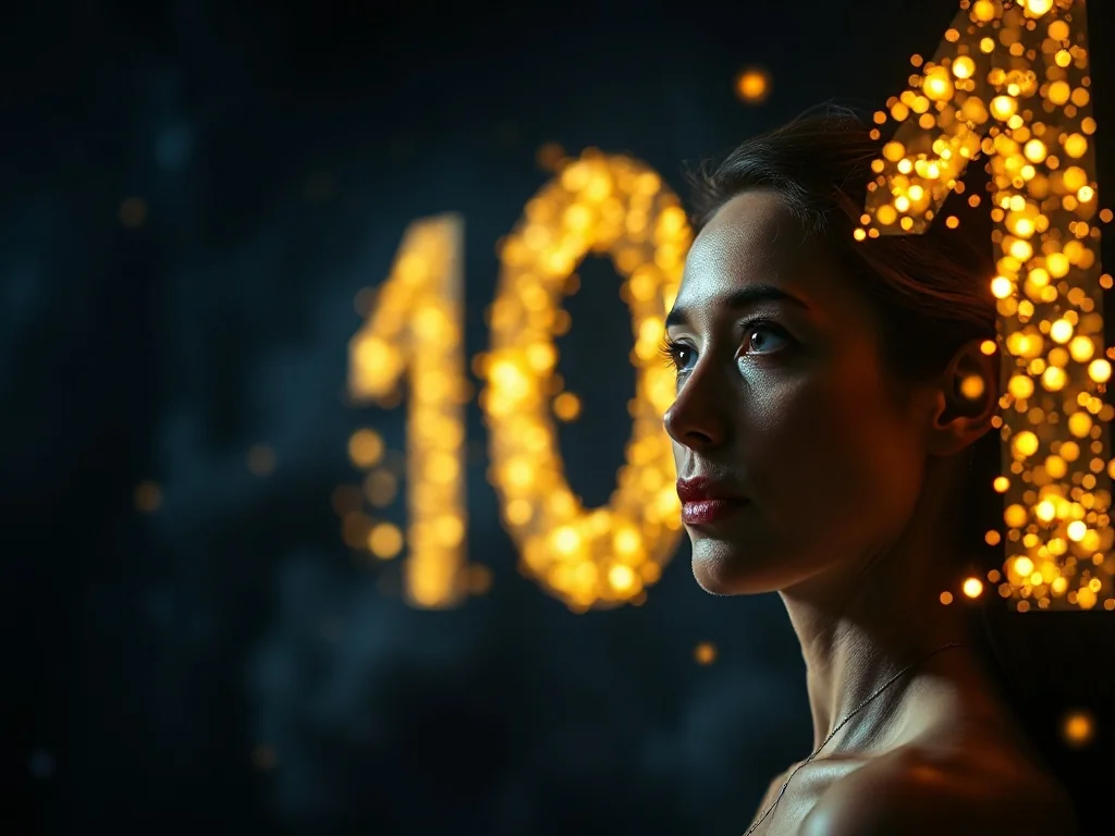 Kobieta zamyślona nad świecącą w kosmicznej przestrzeni liczbą 1001, symbolizującą mistyczne znaczenie w numerologii.