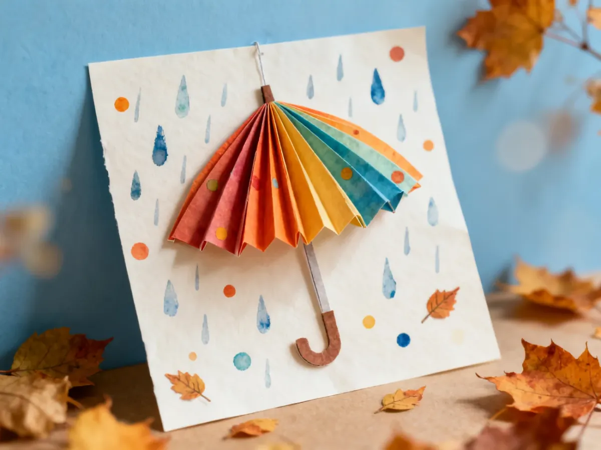 Kolorowy papierowy parasol ozdobiony liśćmi