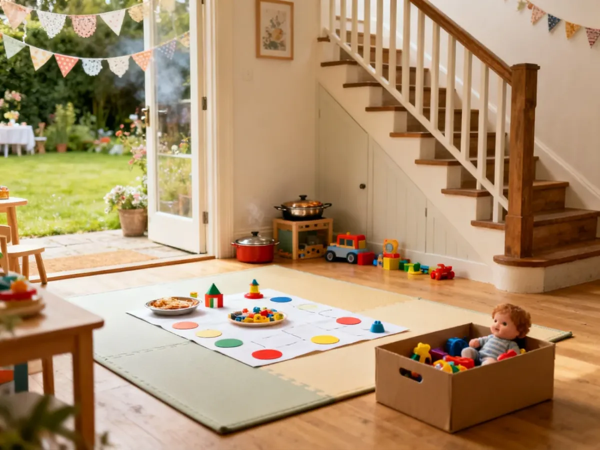 Bezpiecznie zorganizowany kącik dziecięcy z jedną przygotowaną aktywnością