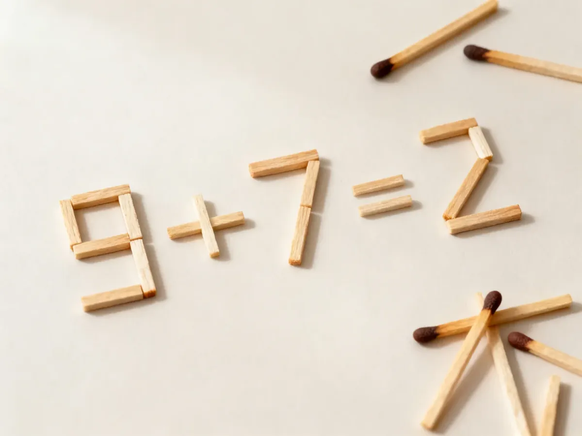 Patyczki ułożone w poprawne równanie matematyczne